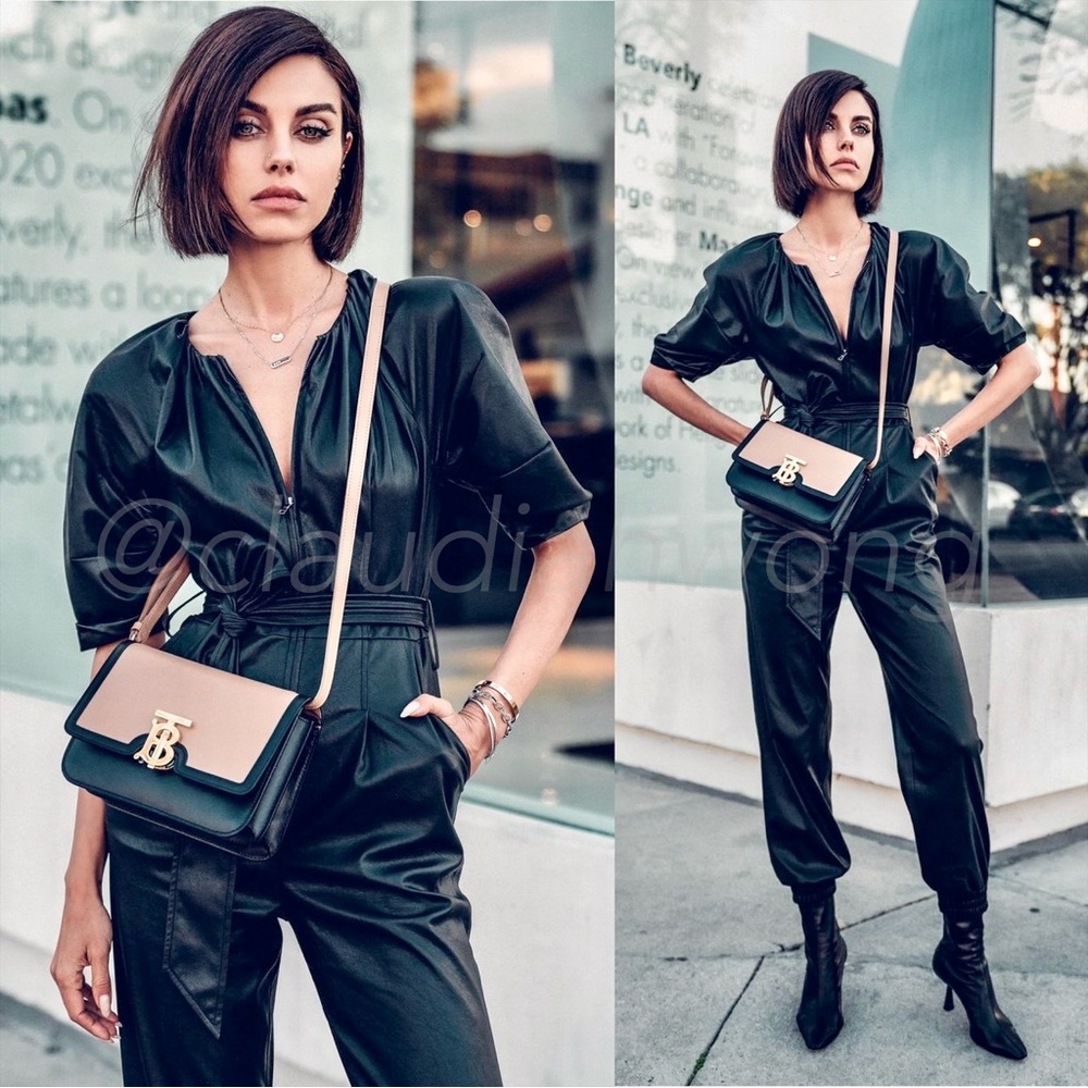 REBECCA TAYLOR Vegan Leather Zip Jumpsuit in Black